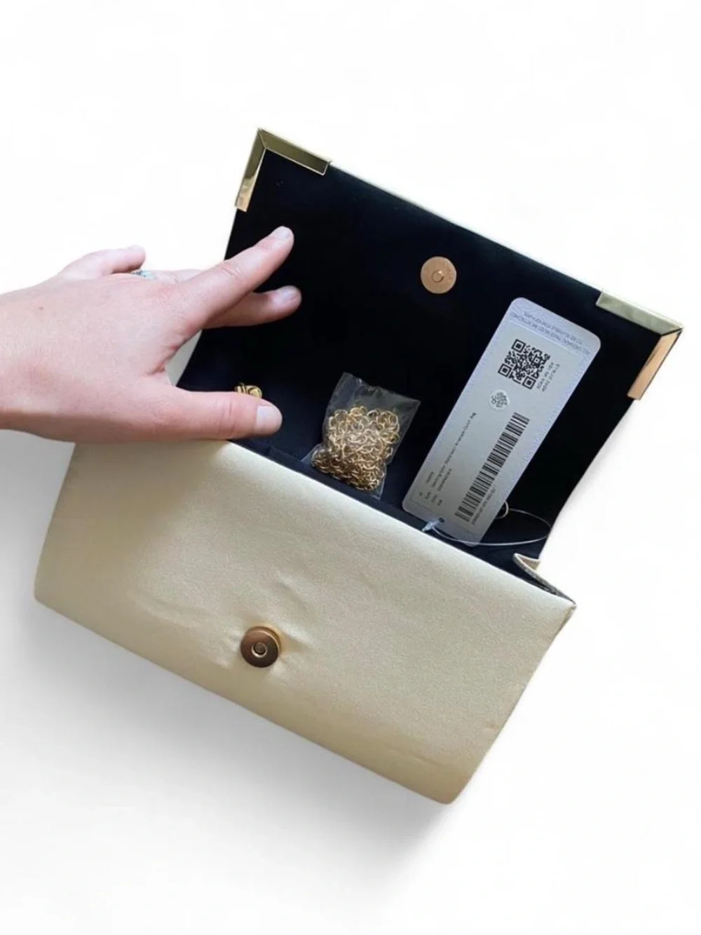 NWT Champagne Beige Clutch With Gold Accents | Azazie